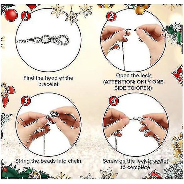 Julekalender Adventskalender DIY Charm Armbåndsfremstillingskit 24 Dages Nedtællingskalender Armbåndssæt (guld)