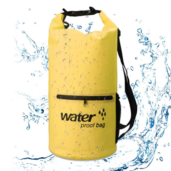 Vandtæt tør taske med frontlomme med lynlås holder gear tørt til kajaksejlads, strand, rafting, sejlads (10L）