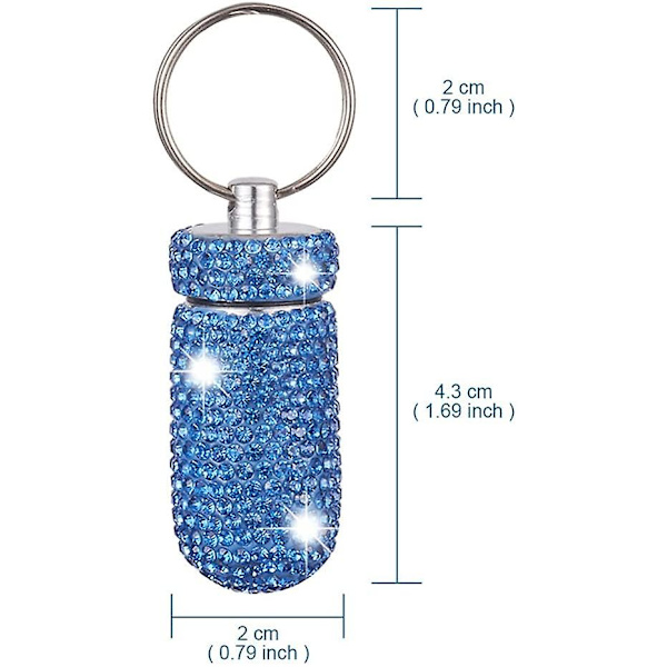 Bling Rhinestones Bärbar Pillerburk Nyckelring Hänge Aluminiumlegering Mini Pillerorganisatör för Utomhuscamping Resor
