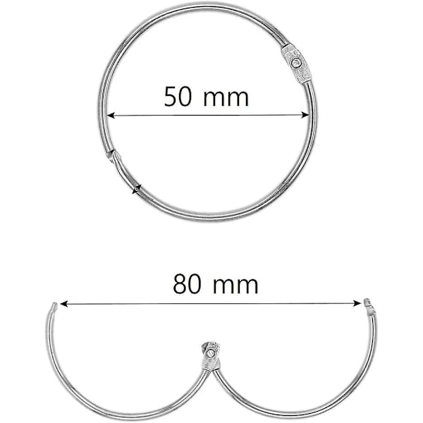 Duschdraperiringar med metallkrok - Tillverkad i Italien 50 mm Öppningsbar cirkulär ring för gardiner, badrum, hem, arkivskåp Metallisk färg, Silver,