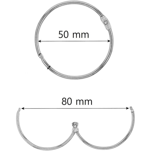 Duschgardinringar med metallkrok - Tillverkad i Italien 50 mm öppningsbar cirkulär ring för gardiner, badrum, hem, arkivskåp Metallic färg, silver,