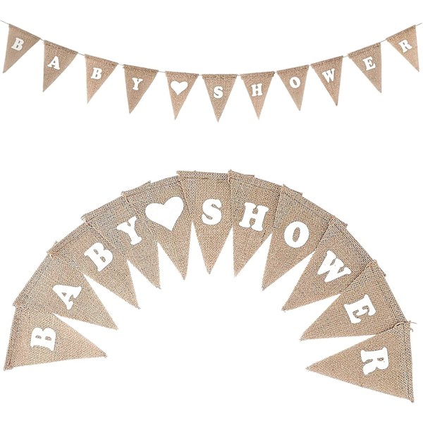 9 Fod Burlap Banner, Trekant Banner, Baby Shower Vimpelguirlande, til Bryllupper, Fester, Dåbsdekoration (17 x 13 cm)