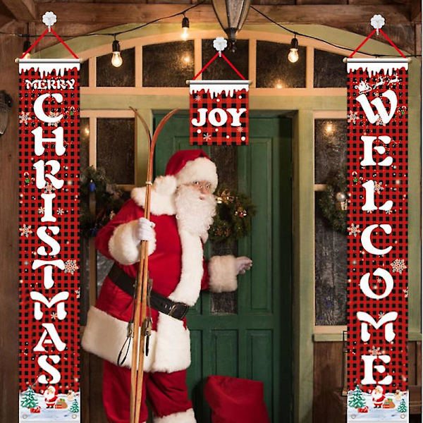 Evago God Jul Veranda Banner Jul Välkommen Koppling Jul Veranda Skylt För Framdörr Inomhus Heminredning (2)