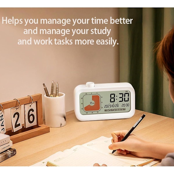 Digital stor klocktimer med alarm och tid, 60-minuters nedräkning multifunktionskökstimer, för barn-TheWhite