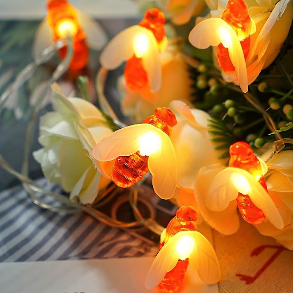 Honungsbi-Fairy String Lights - 3m 20 LED Djur String Lights 3AA / USB-kontakt, Simulerad Bi Dekorationsbelysning för Inomhus och Utomhus Bröllop Fest Trädgård