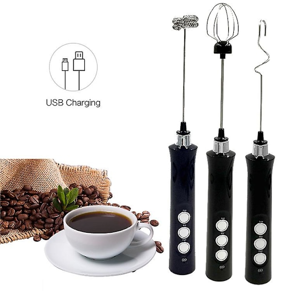 Melkeskummer Håndholdt Elektrisk Skummaker USB Oppladbar Kaffe Skummaker For Kaffe, Latte, Cappuccino, Eggepisker, Varmt Sjokolade Niuniu（Svart）