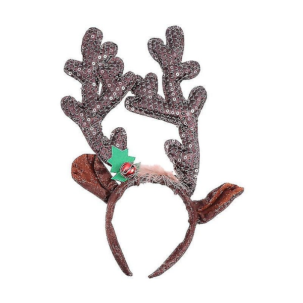 1pc Christmas Headband Hair Lovely Cartoon Antlers Head Bell Decor For Kids Children (coffee)