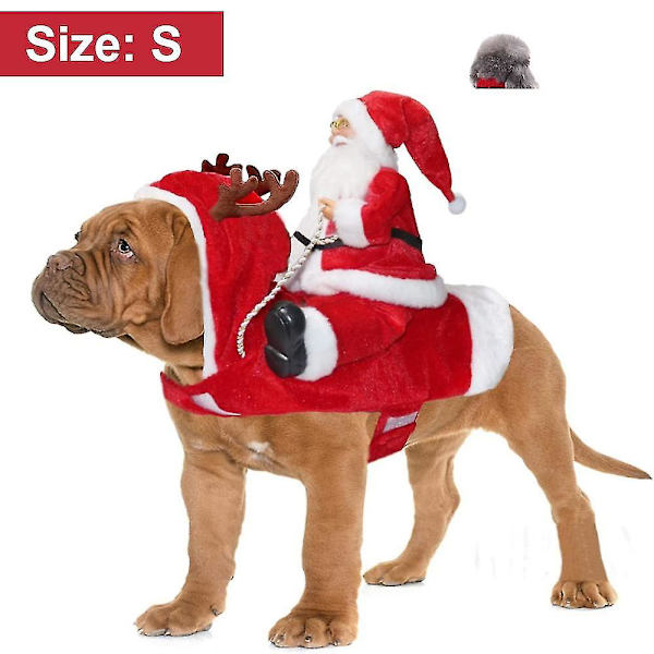 Jultomtedräkt för hundar, juldräkt för husdjur, Santa Claus-ridande husdjursdräkter, festkläder för hundar och katter, outfit för små och medelstora hundar och katter (M)