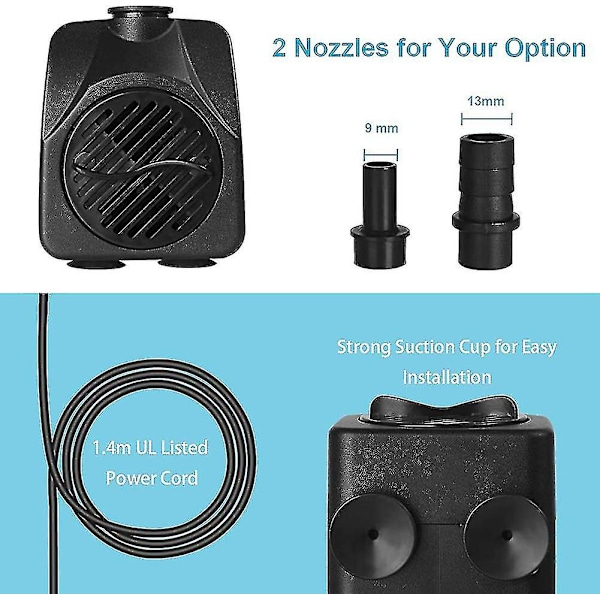 Neddykbar Vannpumpe, 800l / H 16w Ultra-stille Justerbar Akvariumpumpe