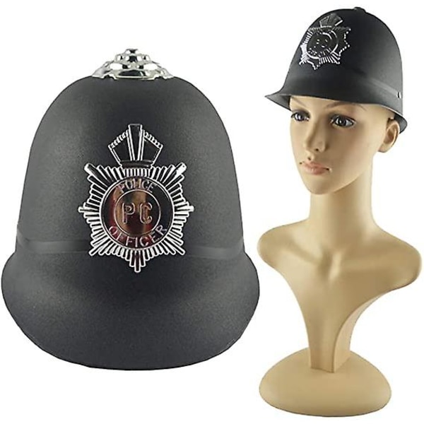Britisk politi hjelmemblem Halloween cosplay plast politihatt Bobby hjelm Fancy kjole for cosplay dansefest Sceneforestilling Sort