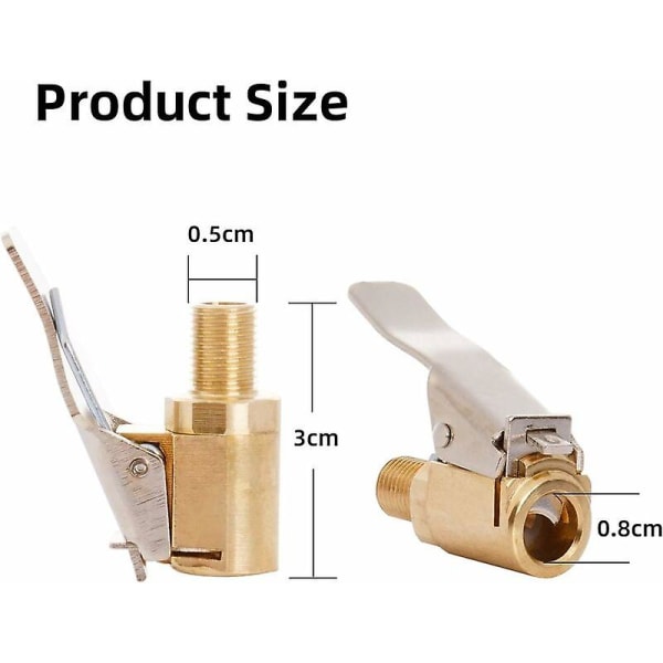 4 stk. 8 mm ventiladapter til bildæk, messingventil til oppumpning til bildæk eller lastbildæk, spids til pneumatisk messingkompressor, luftpumpespænde (8 mm)