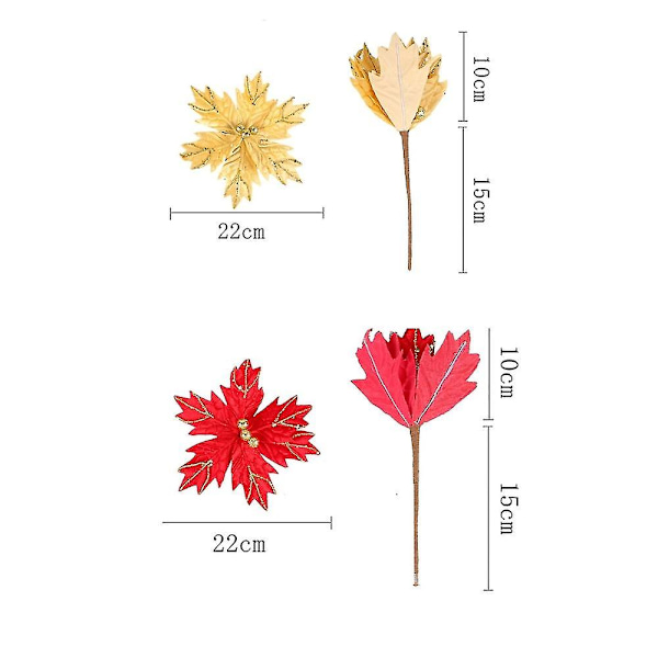 2 st Glitter julgransdekorationer med stjälk Julblommor DIY simulering blomdekoration
