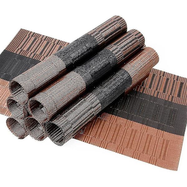6 stk Sklisikre PVC Plassmatter Vaskbare Plassmatter (45x30cm svart-brun) Plassmatter for Kjøkken, Stue, Hage eller Spisestue N