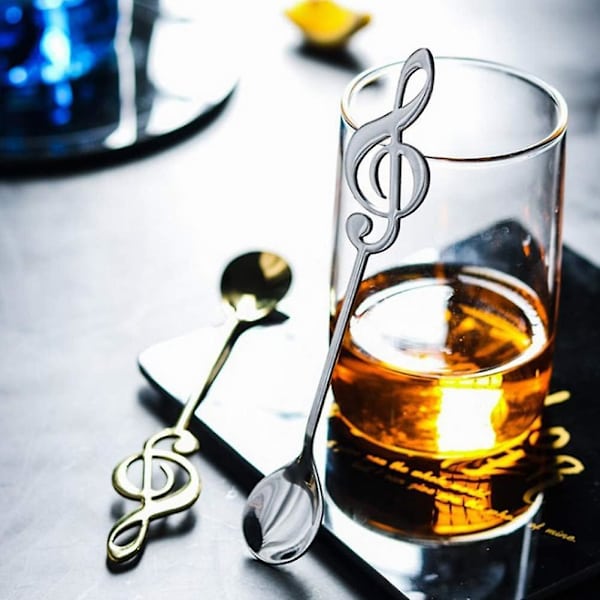 Kaffeskeer, 4 stk. rustfrit stål kaffeteske musiknote skeer dessertskeer omrøringsskeer
