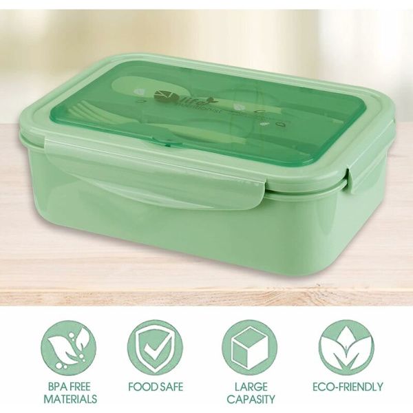 Lunchlåda, Bentolåda Bentolåda med gaffel och 1400 ml läckagesäker miljövänlig lufttät lunchlåda för picknick skolarbete grön