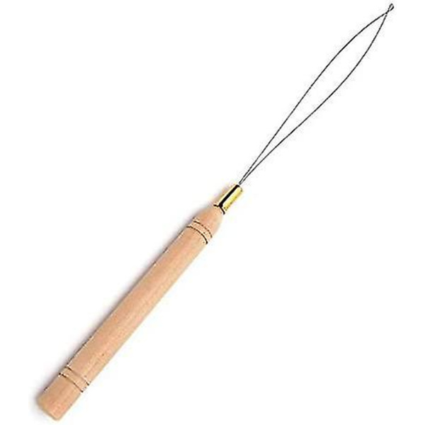 Hår Extensions Loop Needle Threader Pulling Hook Tool Och Bead Device Tool För Hår Eller Fjäder Extensions - Trä Och Rostfritt Stål 3st