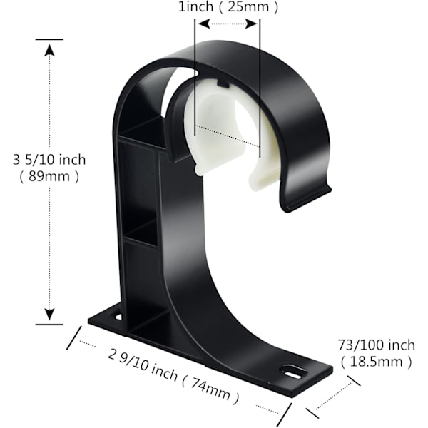 4 stycken, robusta gardinstångshållare, aluminiumlegering, svarta takgardinstänger, krokar, lämpliga för 2,5 till 3,1 cm gardinstänger