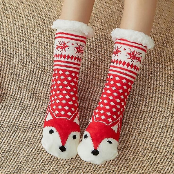 Christmas Fuzzy Socks For Women Athletic Tjock Vinter Varma strumpor Djur Söt Fluffiga Slipperstrumpor med grepp