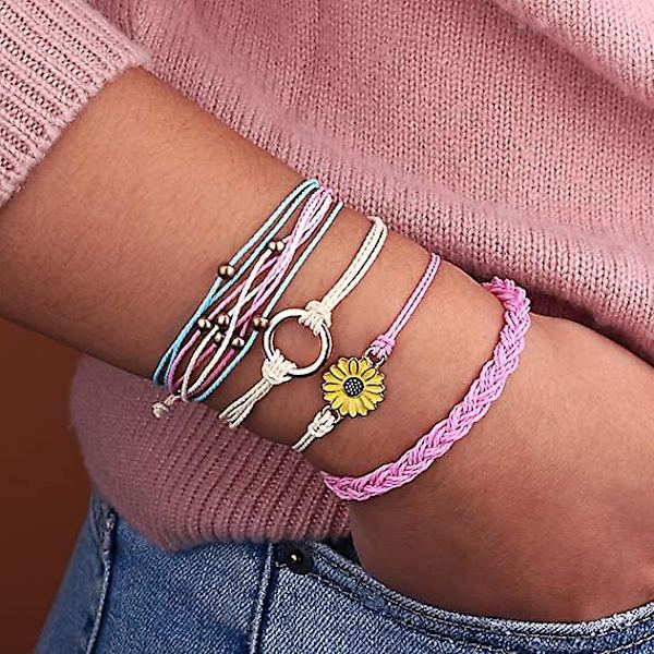Solrosrep Armband Handflätat Rep Boho Surf Armband För Tonårsflickor