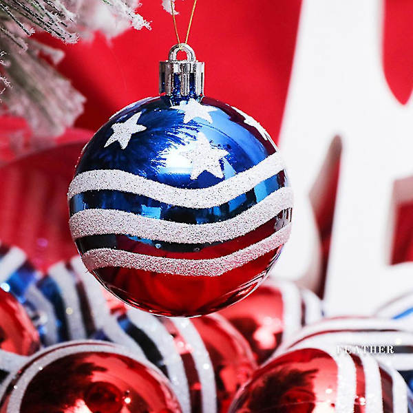 24 st Bollar med Flaggor - Hängande Bollflagga Ornament, Julgran, USA-Tema Festtillbehör