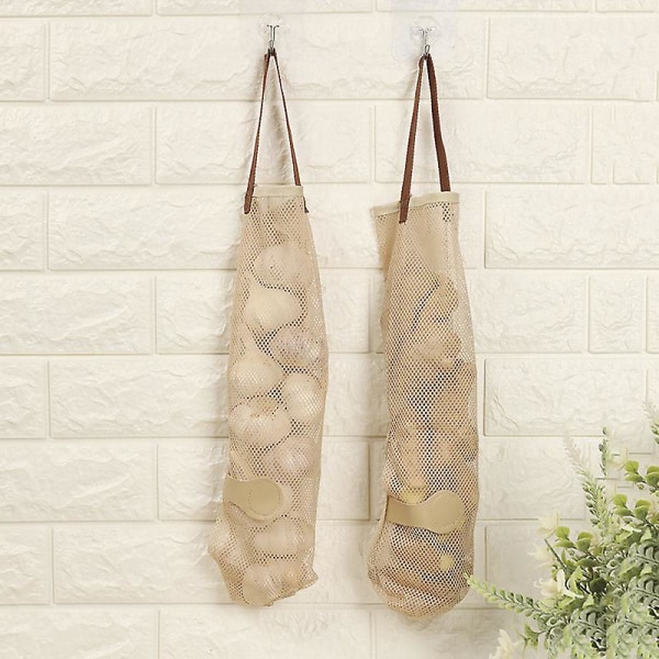 4 st återanvändbara hängande förvaringspåsar för mesh Tvättbara väggmonterade fruktkorgar för vitlök, potatis, lök eller organizer .