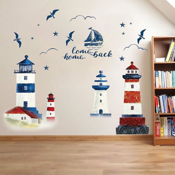 Lighthouse väggdekal väggtatuering, havsvägg klistermärke väggdekal, fyr segelbåt tapet vägg tatuering klistermärke, för pojkar flickor barn rum sovrum
