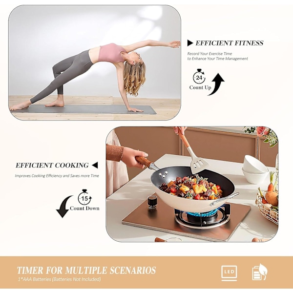 Digital visuell kökstimer - Nedräkningstimer - Magnetisk nedräkningstimer med stor display - Lämplig för bakning kök studie