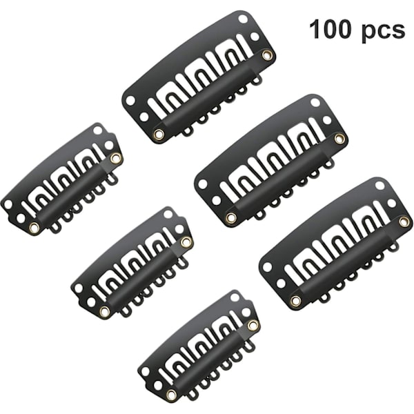 100 st U-formade klämmor i metall, rostfritt stål, 6 tänder kamklämmor med mjukt gummi för DIY-hårförlängningar, 3,2 cm, 2,8 cm,