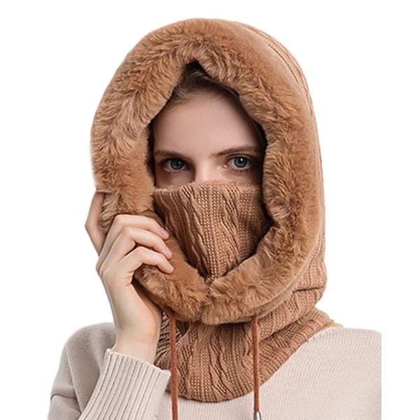 Vinterhue til kvinder Termisk tørklæde Skiløberhue Siamese Pullover Huer (Khaki)