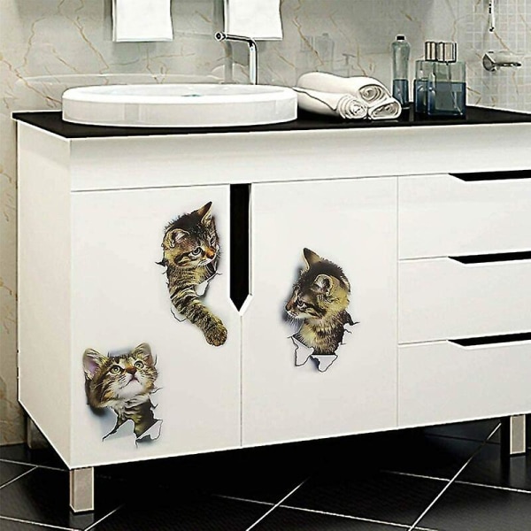 6 kpl 3D-kissa-seinätarrat, 3D-kissatarrat, 3D-kissaseinätarrat, kissan seinätarrat auton ikkunaan, wc, kylpyhuone, makuuhuone, lastenhuone, pääsy keittiöön