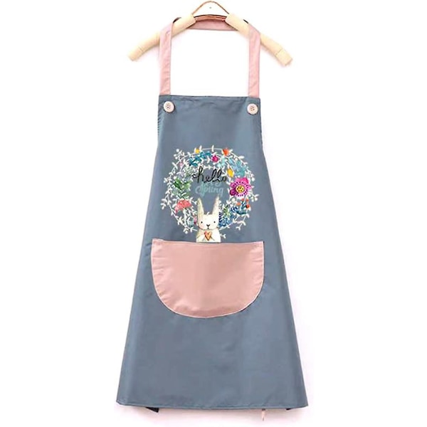 Vattentätt köksförkläde , justerbart grillförkläde med ficka, sött kaninförkläde - blått