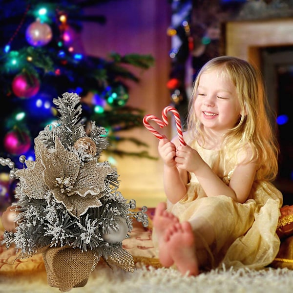 30CM Mini Julgran Stabil Bas Tallbarr Boll Blomma Tallkotte Skrivbords Julgran Ornament