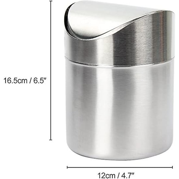 Mini papperskorg i rostfritt stål med praktisk svänglock för kontorsbord Bil Sovrum Silver