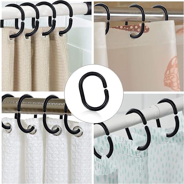 12-pack plast glidande duschdraperiringar svart