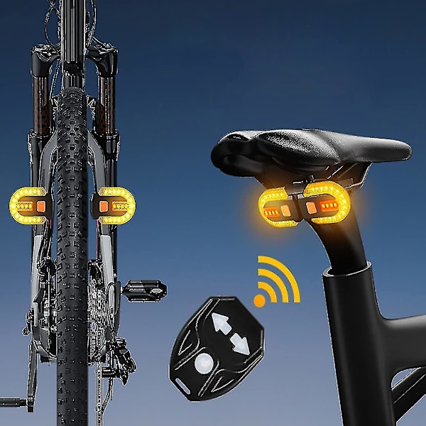 Cykelblinkers med trådlös fjärrkontroll, två lampor delad bakljus med indikator, USB-laddningsbar