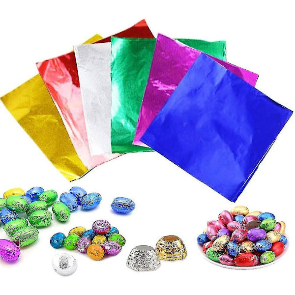 Färgad Aluminiumfolie för Inpackning, 600 Ark Chokladgodis Inpackningspapper, Aluminium Godis Inpackningspapper för Choklad, Godis, DIY, Tepåsar (6 Färger