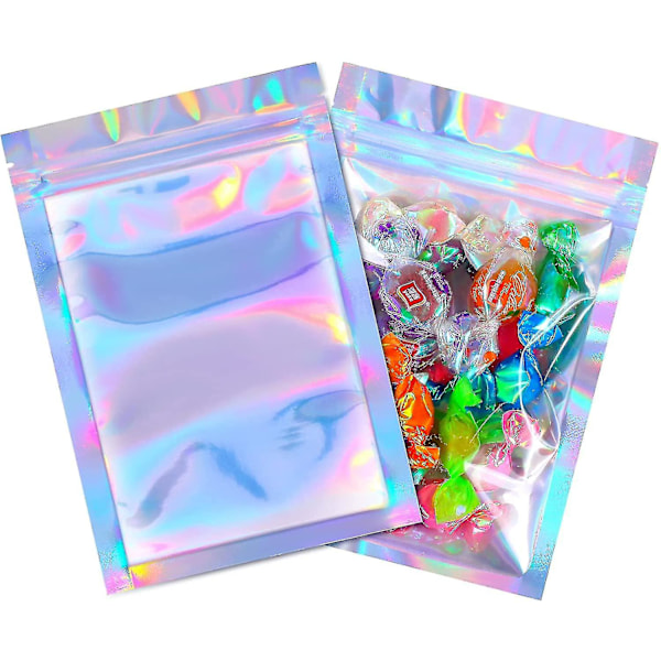 100 stycken holografiska förpackningsväskor förvaringsväska för mat (holografisk färg 7,5 * 10 cm)