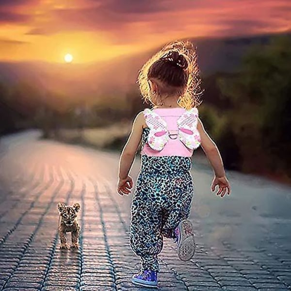 Snor til småbørn + Anti Lost Wrist Link - Sikkerhedssele til børn, Børn Walking Armbånd Assistent Bælte til pige, Pink Tapestry (sommerfugl)