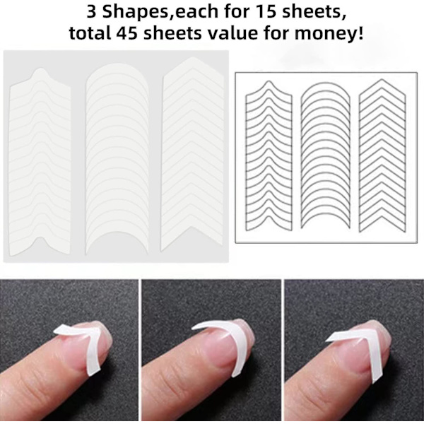 3 Designs Fransk Manikyr Nagelkonst Stickers, Självhäftande Nagelspetsar Guider för DIY Dekoration Stencil Verktyg