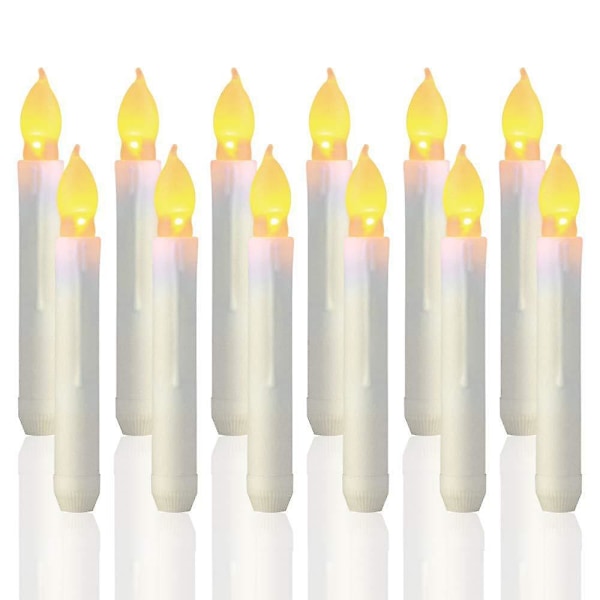 12 stk. Flammeløse LED Spidslys, Batteridrevne Flydende Lys, LED Elektronisk Lys Langt Lys Langt Stang Voks Julelys Varmt Hvid