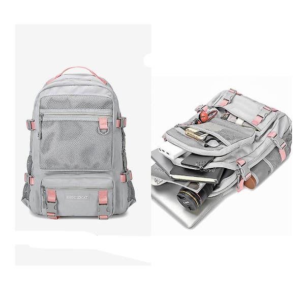 Ny ryggsäck för män och kvinnor, skolväska, skolväska, ryggsäck med stor kapacitet (grå pulver)