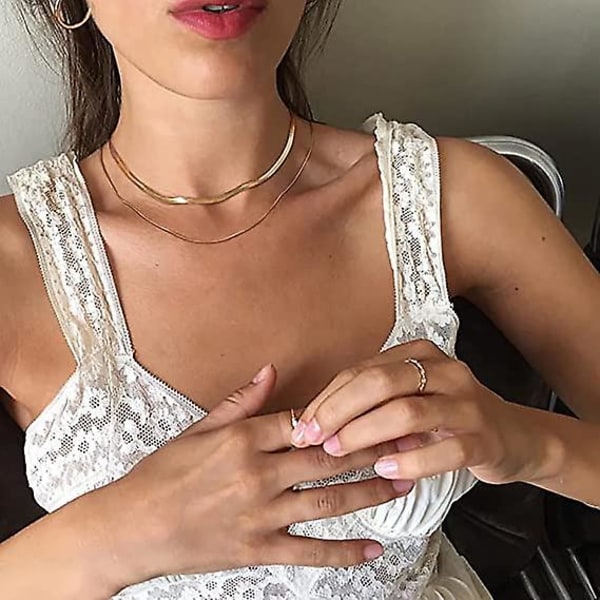 Sillbenshalsband för kvinnor, 14k guld ormkedja halsband skiktat guld sillbens dubbel platt orm