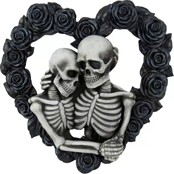 Skeletpar-Husnummer Sort Rose Ring Halloween Hjemmedekoration Dørplade
