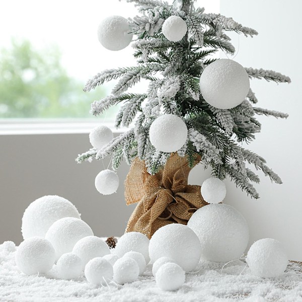 6 st 4/6/8 cm Julsnöboll Vit Skum Bröllop Julgran Hängande Boll Ornament Hänge (8 cm, 6 st)