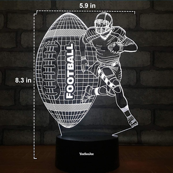 Fodboldgaver til mænd 3D Illusion Lampe med 7 Farver Timer Fjernbetjening Fødselsdagsgaver til 6 7 8 9 10 År Gamle Drenge Gaver til Drenge (fotb 7cb)