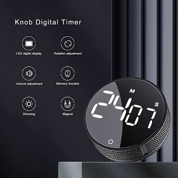 Digitala kökstimers, Visuella timers Stor LED-display Magnetisk nedräkningstimer för klassrumsmatlagning Fitness Bakning, Svart
