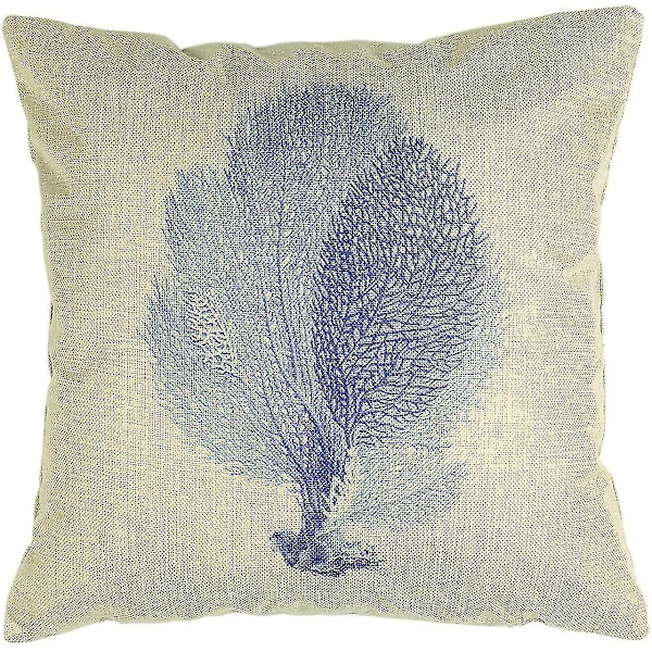 Sæt af 4 Hav-Nautiske Seahorse Koraller Havstjerner Alger Holdbare Hør Pudebetræk Cafe Hus Sommer Deko Blå 45 X 45 Cm