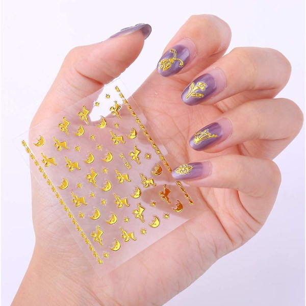 30 ark guld nagelklistermärken 3d nail art , metalliska nageldekaler Star Moon Heart Butterfly Glitter Nail Art Design Självhäftande klistermärke