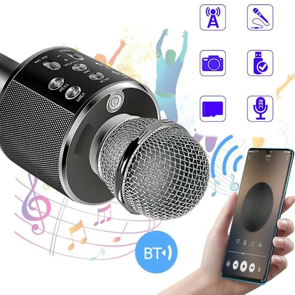 Trådløs Bluetooth Karaoke Mikrofon Højttaler Håndholdt Mikrofon KTV Mikrofon Sort