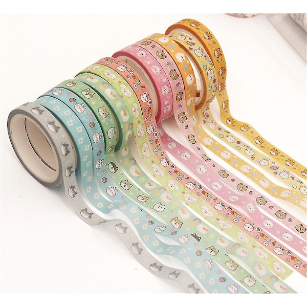 Kawaii Söta Cartoon Washi Tejp Set - 18 Rullar Tunn Djur Guld